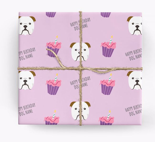 Personalised 'Happy Birthday' Cupcake Wrapping Paper with {breedFullName} Icons